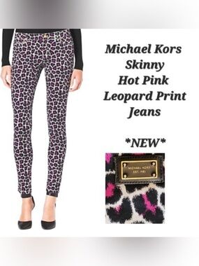 Michael Kors Hot Pink Black White Leopard Skinny Jeans Size 6